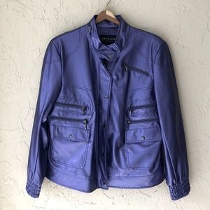 Styled by Sam Saboura bomber metallic purple jacket